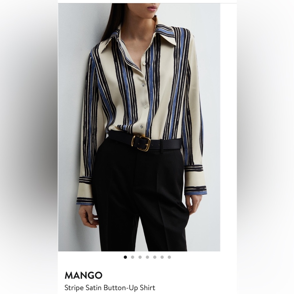 MANGO Stripe Satin Button-Up Shirt